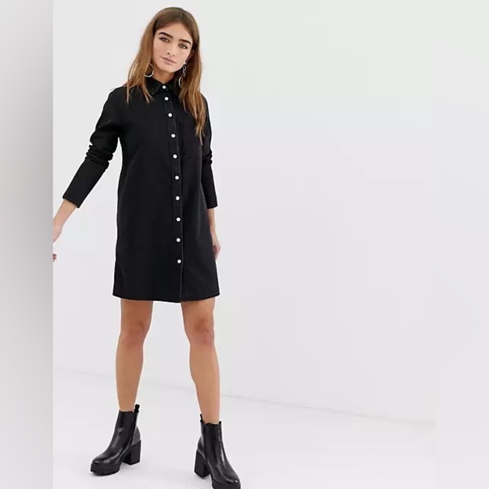 ASOS DESIGN Petite Black Denim Shirt Dress
